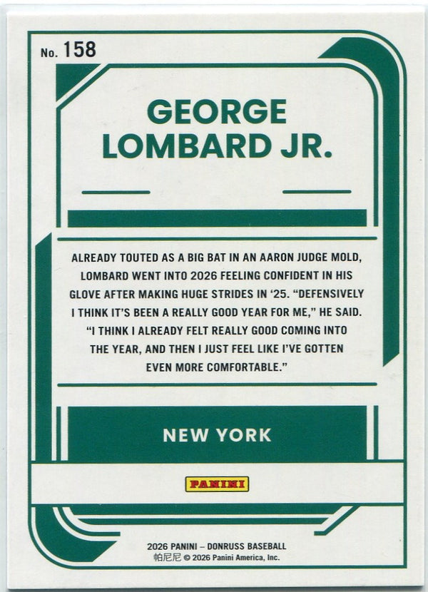 George Lombard Jr. 2026 Panini Donruss Rated Prospect Red & Blue Foil RC #158