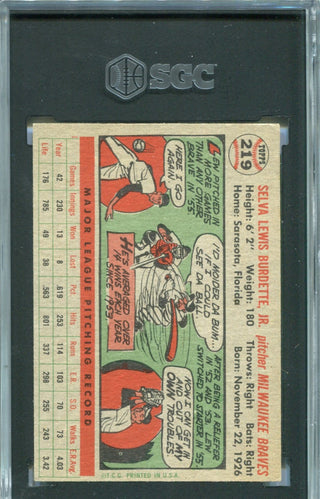 Lew Burdette 1956 Topps #219 SGC 4 Card