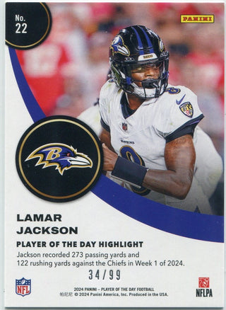 Lamar Jackson 2024 Panini Player Of The Day Red Parallel Card #22 34/99