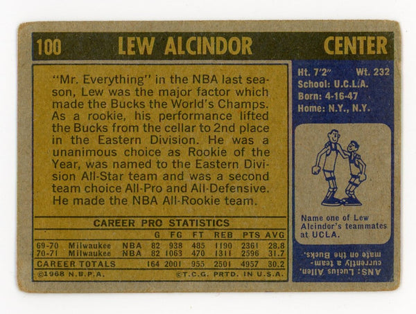 Lew Alcindor 1968 Topps Milwaukee #100 Card