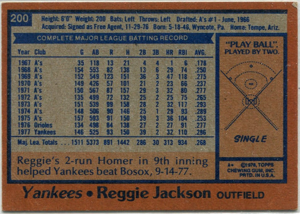 Reggie Jackson 1978 Topps Card #200