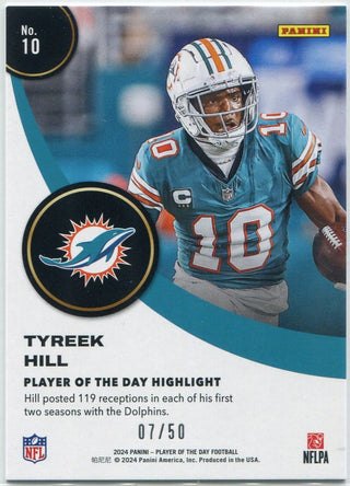 Tyreek Hill 2024 Panini Player Of The Day Blue Parallel Card #10 7/50