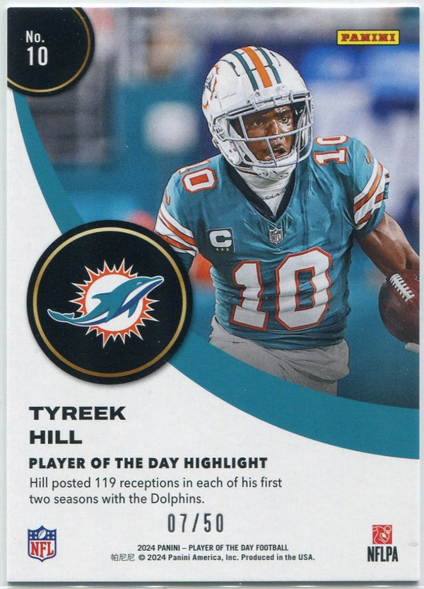 Tyreek Hill 2024 Panini Player Of The Day Blue Parallel Card #10 7/50