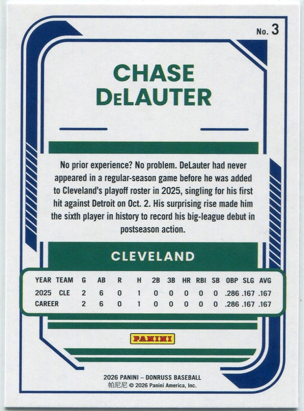 Chase DeLauter 2026 Panini Donruss Rated Rookie RC #3