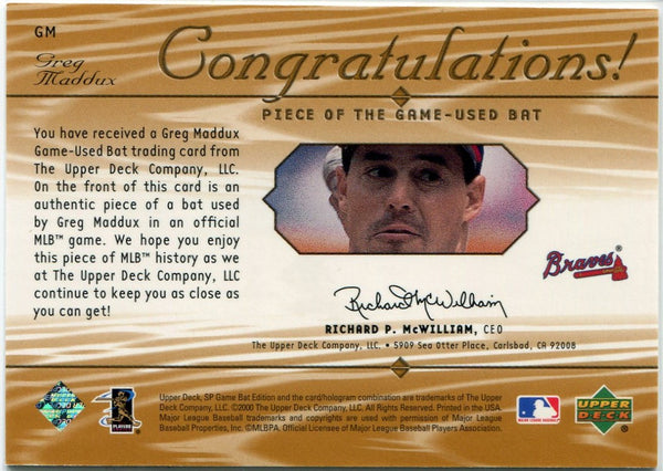 Greg Maddux 2000 Upper Deck SP Game Used Bat Card #GM