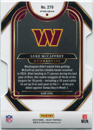 Luke McCaffrey 2024 Panini Select Club Level Die-Cut Silver Prizm RC #279