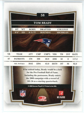 Tom Brady 2008 Donruss Classics Card #58