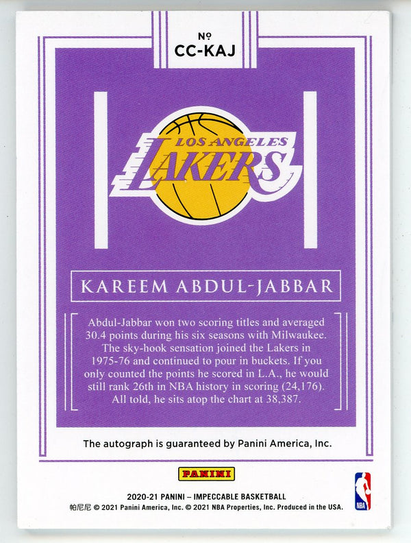 Kareem Abdul-Jabbar Autographed 2020-21 Panini Impeccable Canvas Creations Card #CC-KAJ