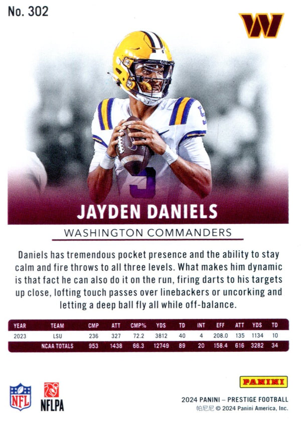 Jayden Daniels 2024 Panini Prestige Rookie Card #302