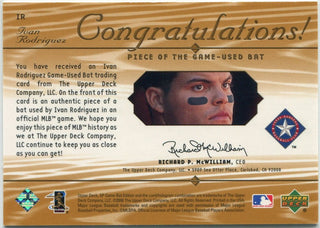 Ivan Rodriguez 2000 Upper Deck SP Game Used Bat Card #IR