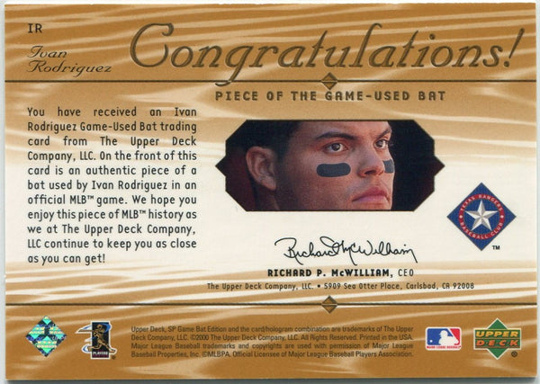 Ivan Rodriguez 2000 Upper Deck SP Game Used Bat Card #IR