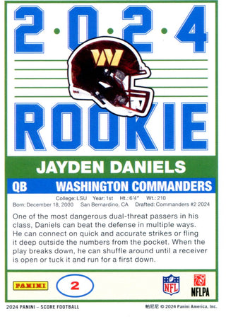 Jayden Daniels 2024 Panini Score Rookie Card