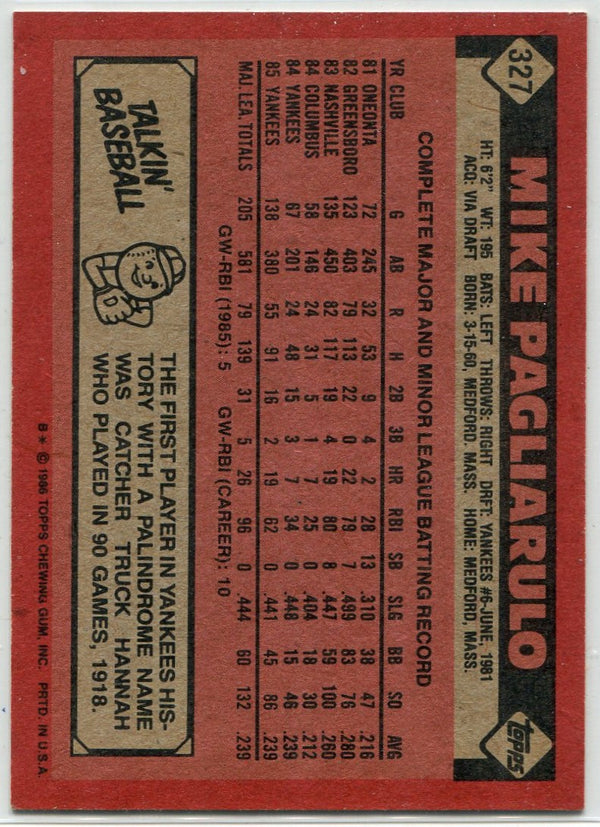 Mike Pagliarulo 1986 Topps Autographed Card