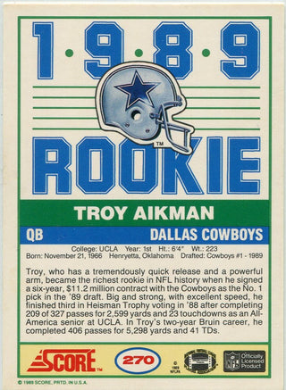 Troy Aikman 1989 Score RC #270