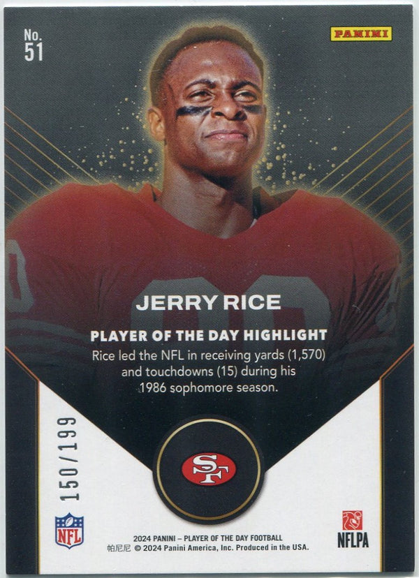 Jerry Rice 2024 Panini Player Of The Day Orange Parallel Card #51 150/199