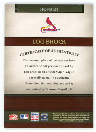 Lou Brock 2005 Donruss Greats HOF Souvenirs Bat Relic #HOFS-21