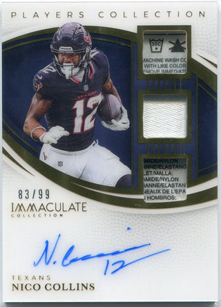 Nico Collins 2025 Panini Immaculate Triple Patch And Autographed Card #IPCA-NCS 83/99