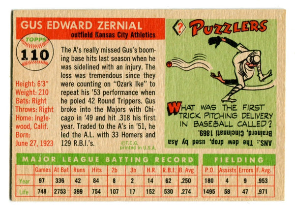 Gus Zernial 1955 Topps #110 Card