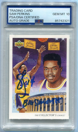 Sam Perkins 1992 - 1993 Upper Deck Autographed W/Inscription Card #160 PSA/DNA Certified Graded 10