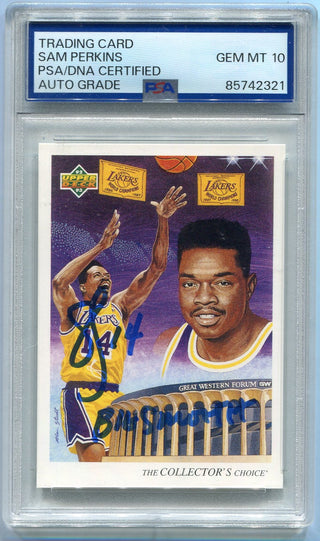 Sam Perkins 1992 - 1993 Upper Deck Autographed W/Inscription Card #160 PSA/DNA Certified Graded 10