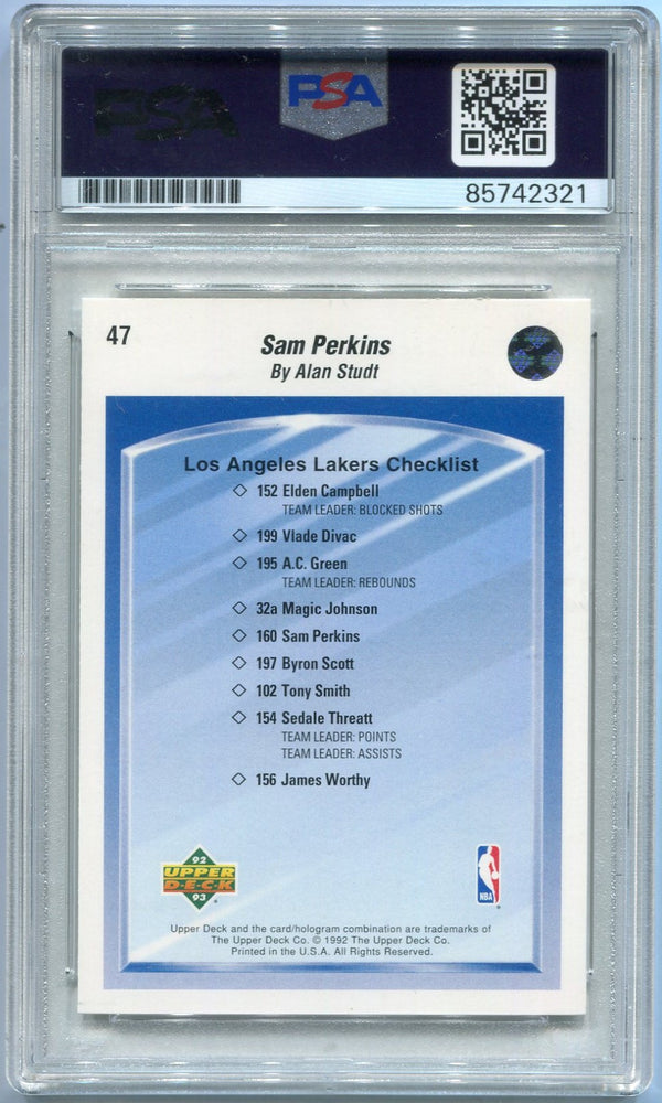 Sam Perkins 1992 - 1993 Upper Deck Autographed W/Inscription Card #160 PSA/DNA Certified Graded 10