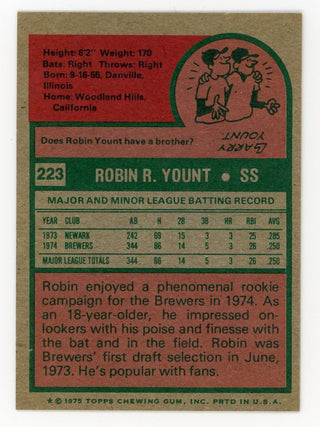 Robin Yount Unsigned 1975 Topps #223 Mini Card