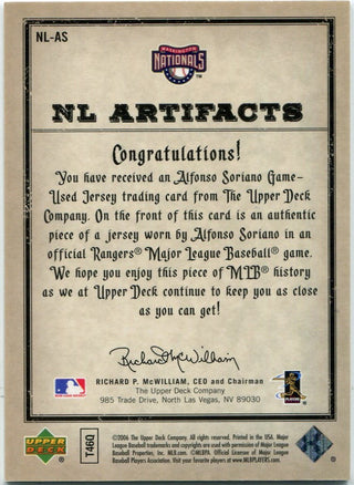 Alfonso Soriano 2006 Upper Deck Artifacts Jersey Card #NL-AS 32/150