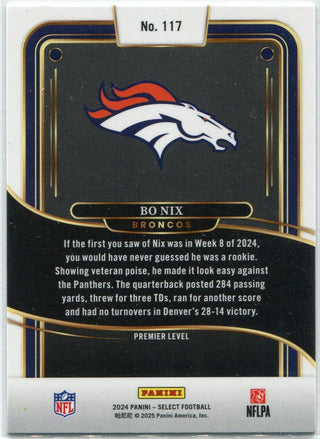 Bo Nix 2024 Panini Select Premier Level RC #117
