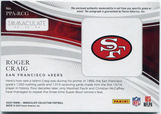 Roger Craig 2025 Panini Immaculate 2 Color Patch And Autographed Card #PPA-RCG 64/99