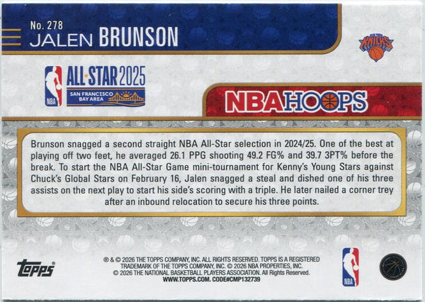 Jalen Brunson 2025 - 2026 Topps Hoops All-Star Foil Card #278