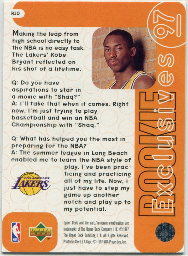 Kobe Bryant 1996 - 1997 Upper Deck Rookie Exclusives Card #R10