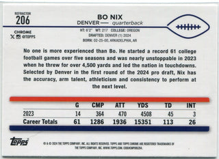 Bo Nix 2024 Topps Chrome Refractor RC #206