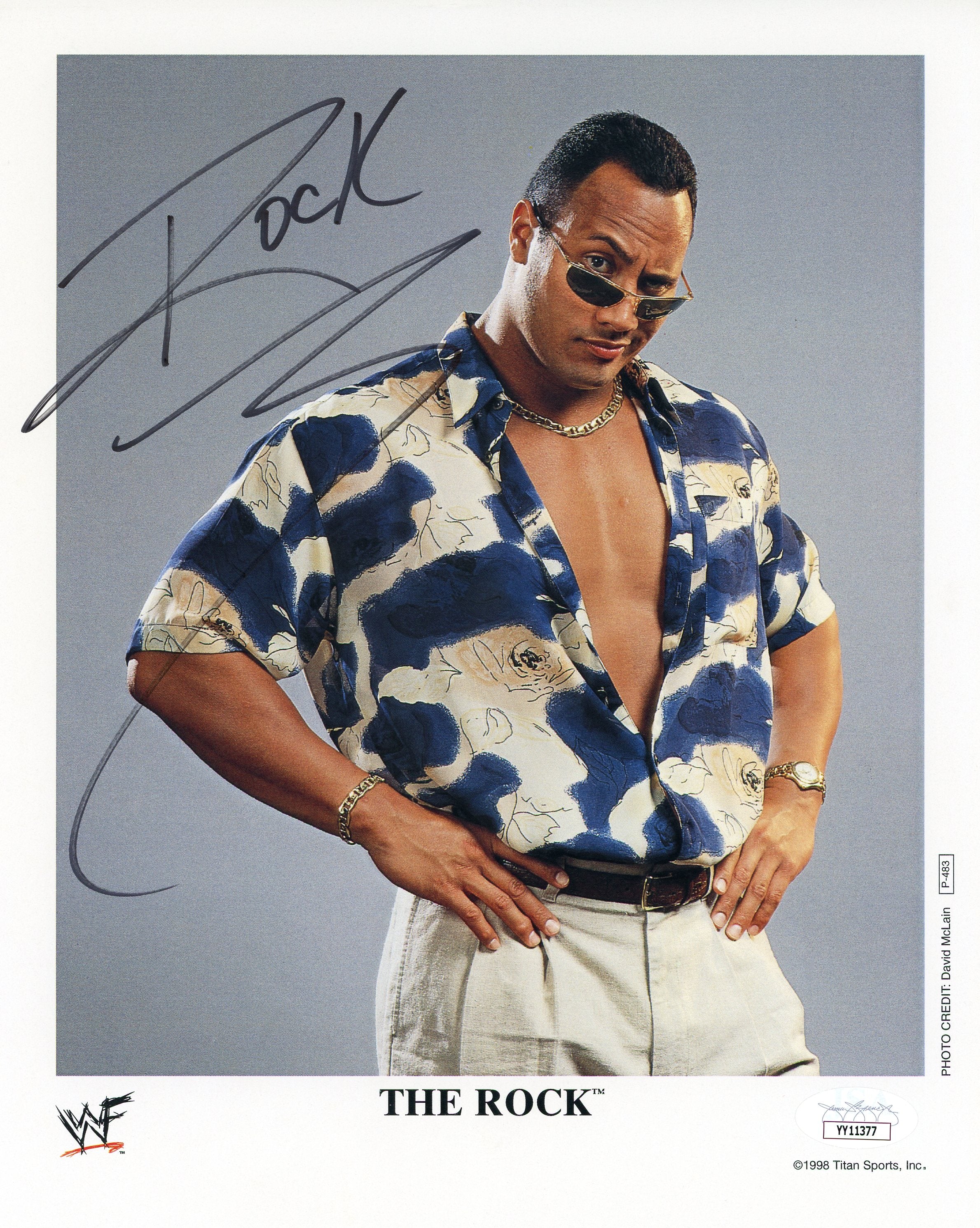 The Rock Autographed WWF Original Headshot 8x10 Photo (JSA) Hollywood