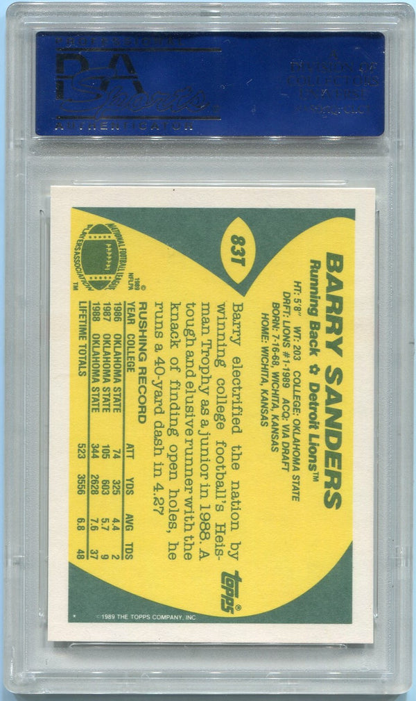 Barry Sanders 1989 Topps Traded RC #83T PSA Graded 10