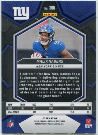 Malik Nabers 2024 Panini Mosaic Green Prizm RC #306