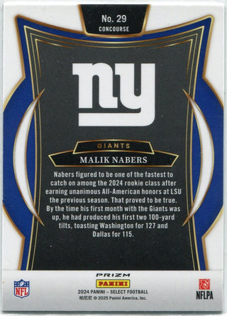Malik Nabers 2024 Panini Select Concourse Orange & Black Shock Prizm RC #29
