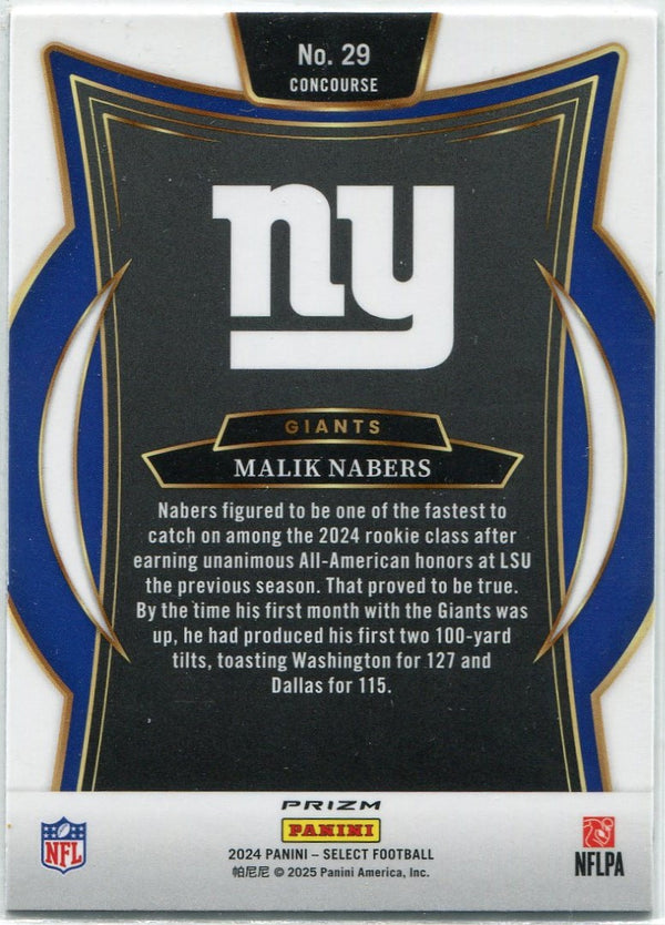 Malik Nabers 2024 Panini Select Concourse Orange & Black Shock Prizm RC #29