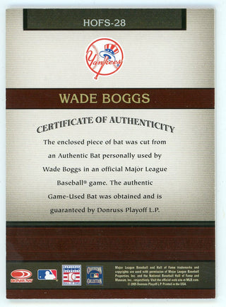 Wade Boggs 2005 Donruss Greats HOF Souvenirs Bat Relic #HOFS-28