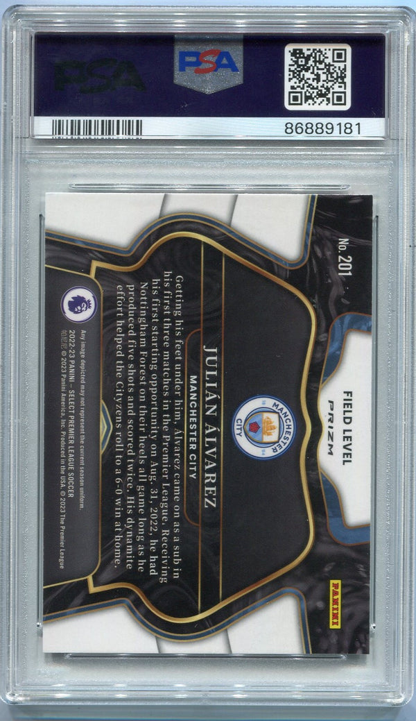 Julian Alvarez 2022 - 2023 Panini Select Premier League Red Cracked Ice Prizm RC #201 PSA Graded 10