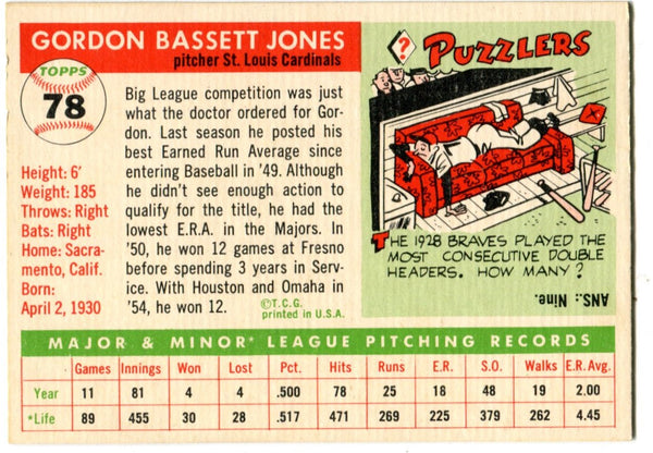 Gordon Jones 1955 Topps #78 Card