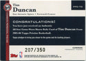 Tim Duncan 2005 - 2006 Topps Pristine Personal Pieces Jersey Card #PPC-TD 207/350