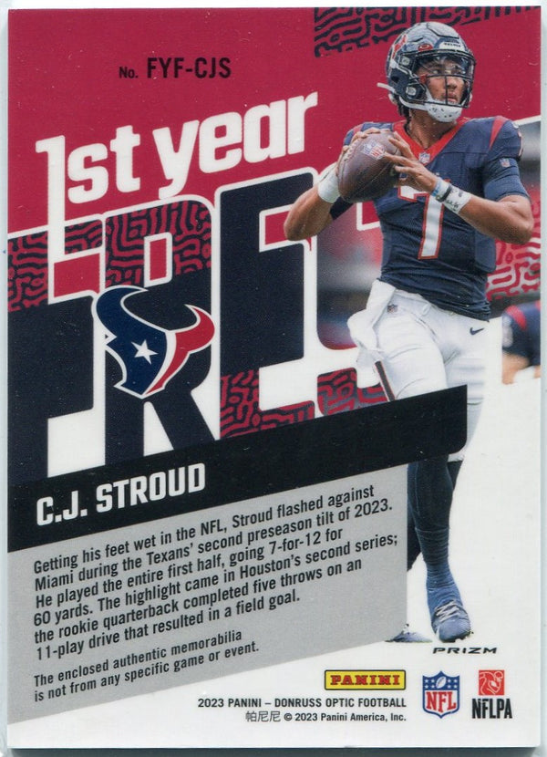 CJ Stroud 2023 Panini Donruss Optic 1st Year Fresh Jersey Blue Hyper Prizm RC #FYF-CJS