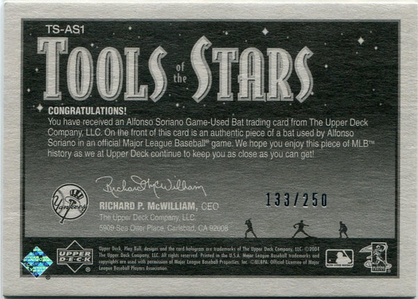 Alfonso Soriano 2004 Upper Deck Play Ball Tools Of The Stars Bat Relic #TS-AS1 133/250