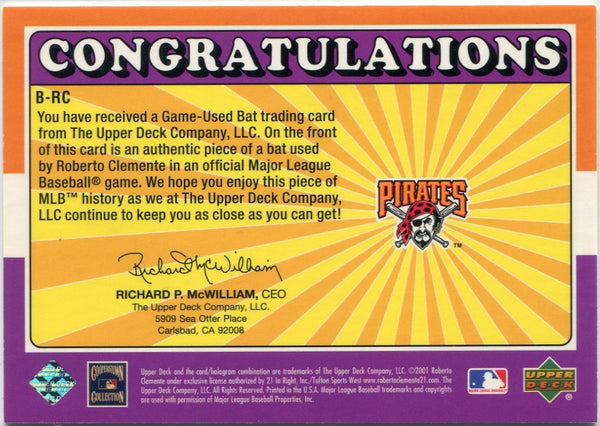 Roberto Clemente 2001 Upper Deck Game Used Bat Relic Card #B-RC