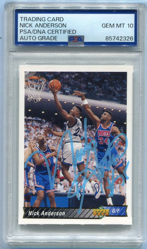 Nick Anderson 1992 - 1993 Upper Deck Autographed Card #161 PSA/DNA Certified Graded 10