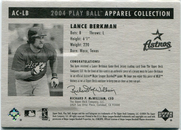 Lance Berkman 2004 Upper Deck Play Ball Apparel Collection Jersey Card #AC-LB