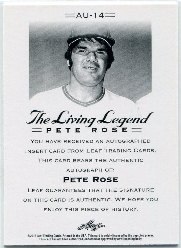 Pete Rose 2012 Leaf The Living Legend Autographed Card #AU-14