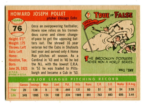 Howie Pollett 1955 Topps #76 Card