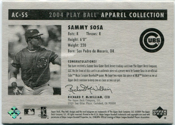 Sammy Sosa 2004 Upper Deck Play Ball Apparel Collection Jersey Card #AC-SS