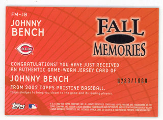 Johnny Bench 2002 Topps Fall Memories Patch Relic #FM-JB